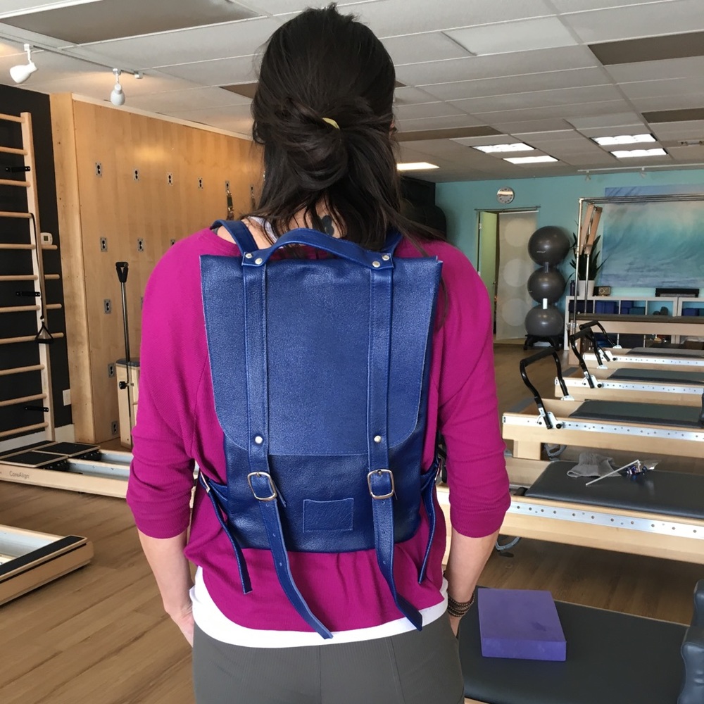Cobalt Blue Genuine Leather Backpack Purse